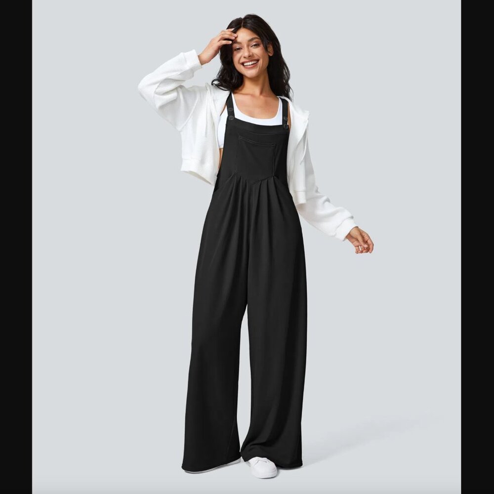 Halara Adjustable Strap Button Multiple Pockets Waffle Casual Overalls Medium